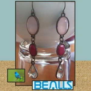 Bealls-Pink /Fuchsia / Clear Glass Earrings